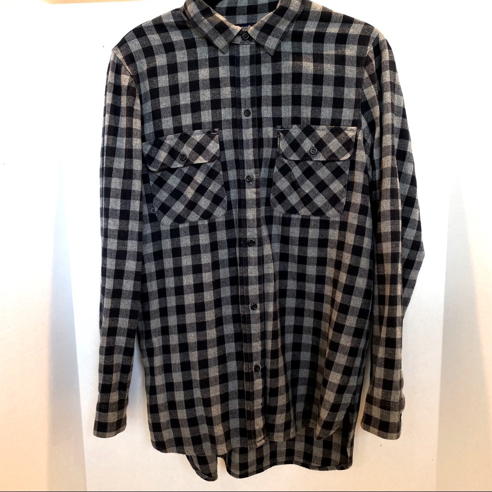 Madewell Gray & Blue Gingham Plaid Flannel Button